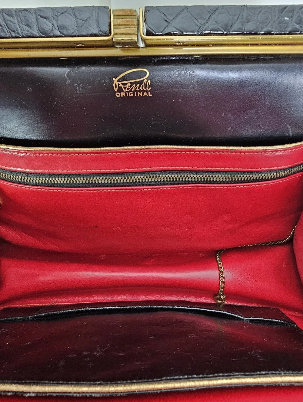 Vintage Rendl New York 1960s Original Black Alligator Top Handle Frame Bag